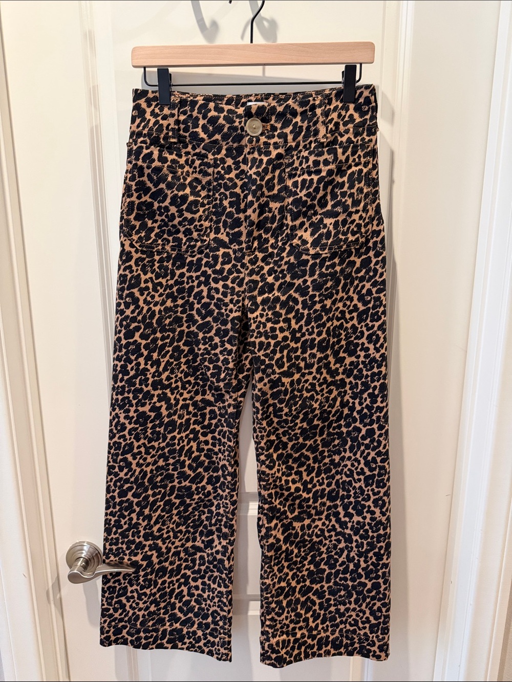 Maeve Leopard-Print Wide-Leg Pants - Black and Tan
